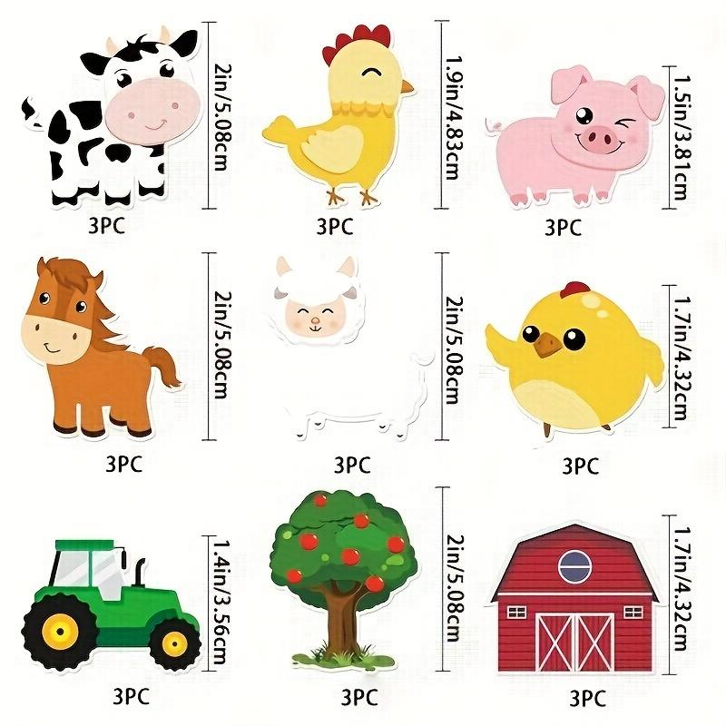 27 PCS Farm Animal Cake Decorations Party Decorations for Birthday Parties, Livestock Farm Cartoon Coasters Party Supplies