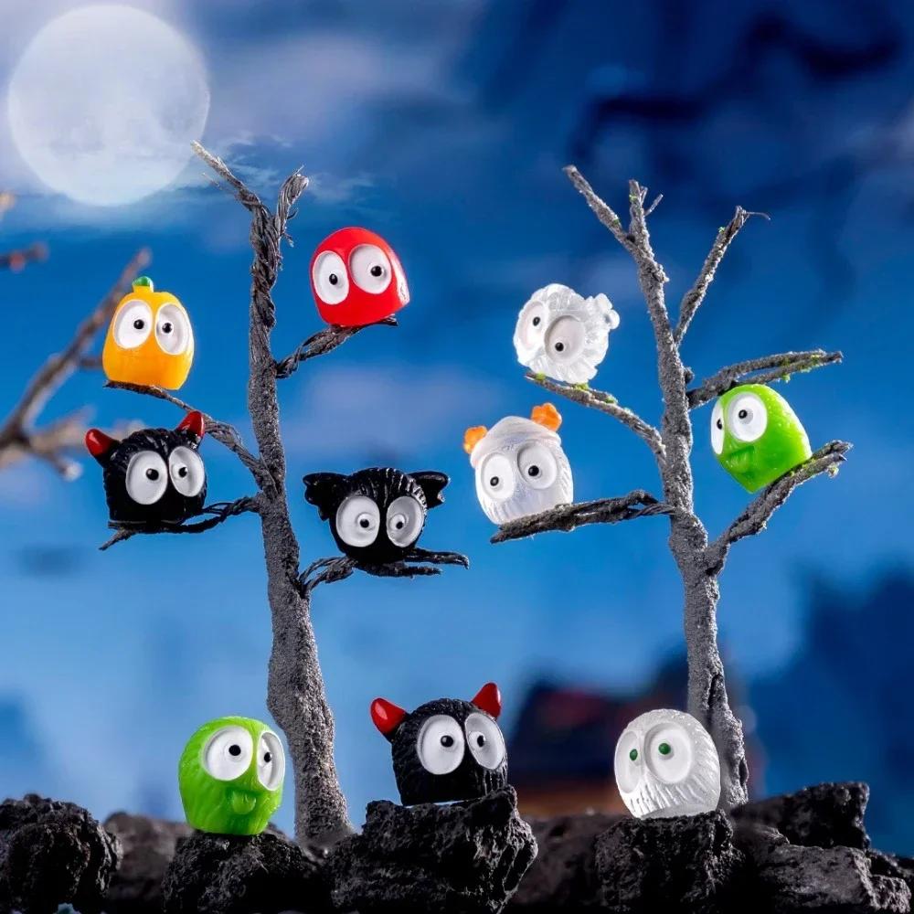 Mini Fairy Garden Luminous Coal Elf Halloween Decoration Miniature Figurines Ghost Mummy Pumpkin Micro Landscape Desk Decor