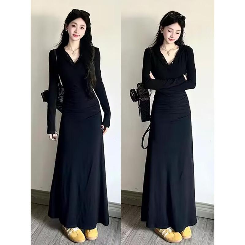 Wear and match a complete set of high-end black sweater dresses, children's autumn clothes, and new long dresses.
