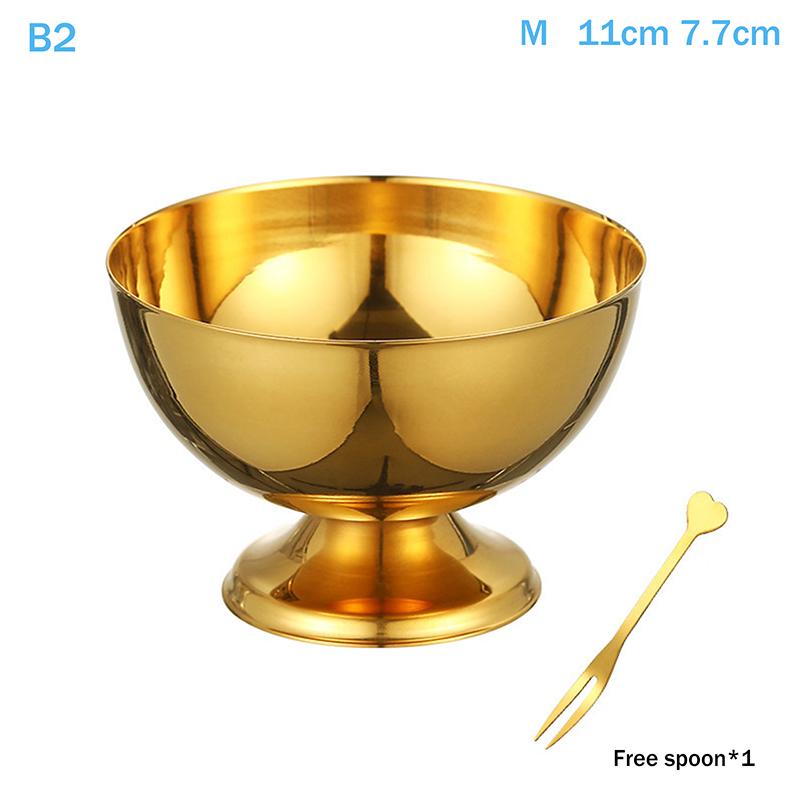 Stainless Steel Ice Cream Cup Gold Silver Safe Salad Cup with Dessert Bowl And Ice Cream Spoon Kitchen Accessory for Household
