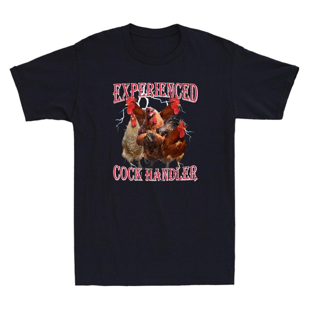 Experienced Cock Handler Funny Chicken Graphic Humor Quote Retro Men T-shirt L