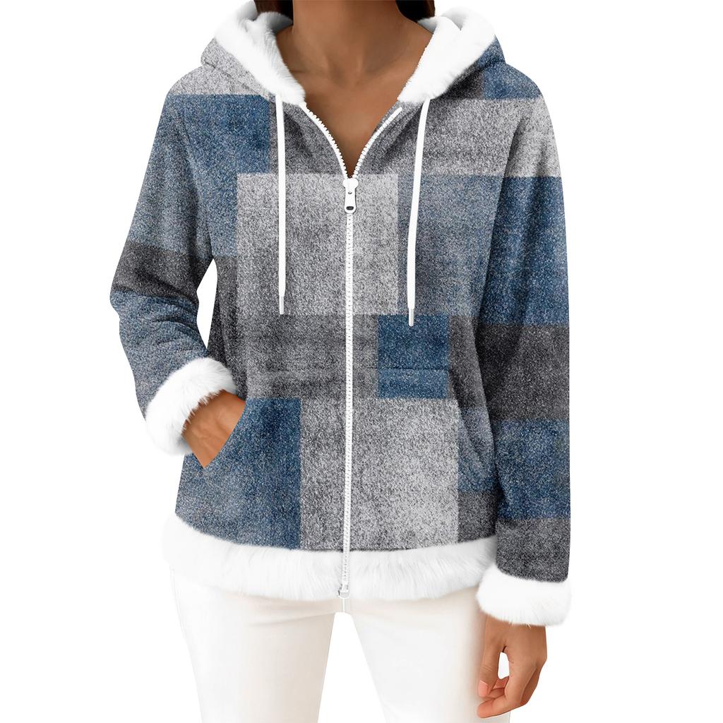 Women's Casual Fashion Long-Sleeved Zip-Up Fleece Hooded Cardigan