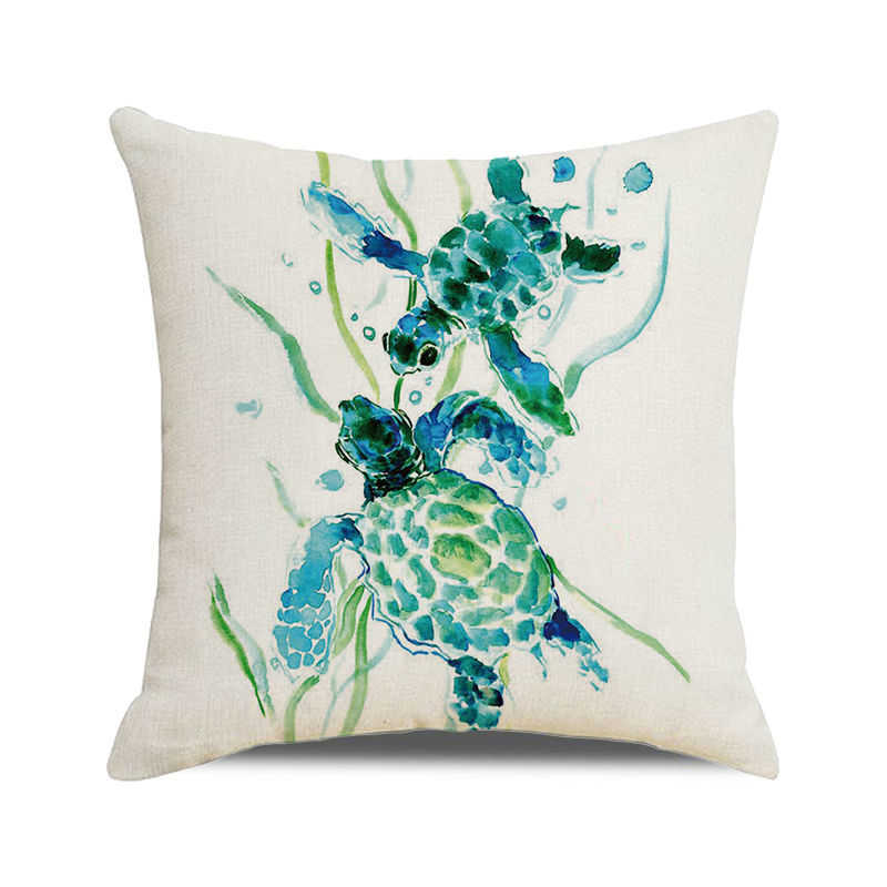 Home Decor Colorful Sea Turtle Watercolor Pillow Covers Pattern Cushion Cover Suitable for Sofa Bedroom Car Pillow Cover