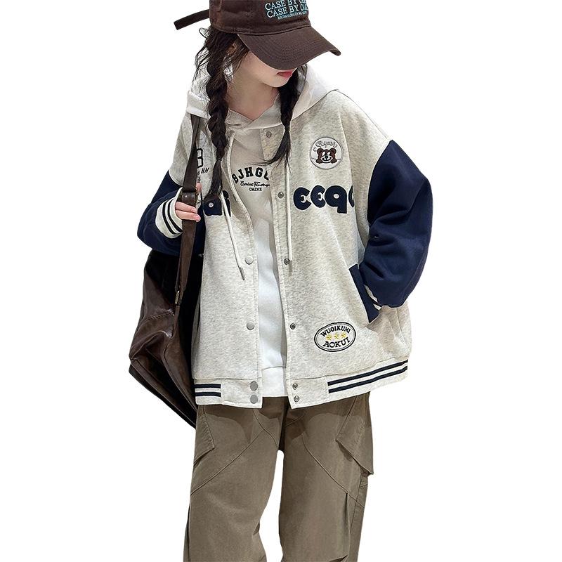 Girls' 2025 Korean Style Sporty Baseball Jacket - Fashionable Autumn/Spring Coat for Big Kids