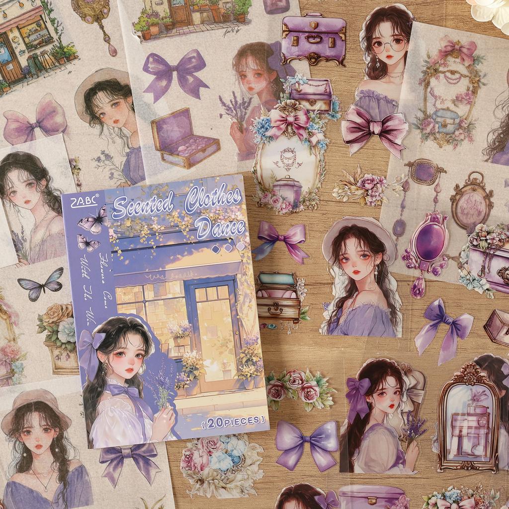 Cute Girl PET Sticker Book - 20pcs Cartoon Character Die-Cut Decals for Journal & Scrapbooking