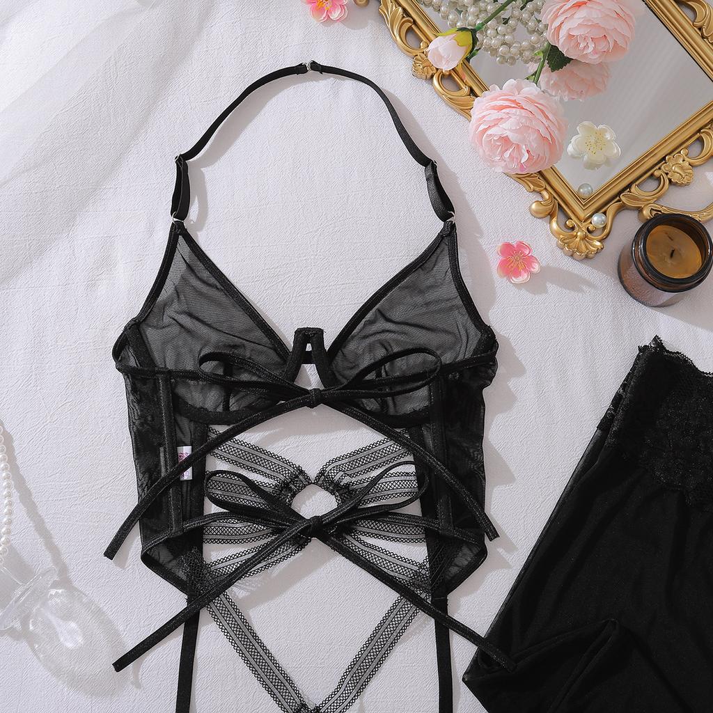 New Fashion Summer Multicolor Bodysuit Set Embroidered Mesh Hollow Out Splicing Sexy Crocheted Lace Decoration