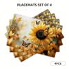4er Set Sonnenblumen- und Schmetterlingsmuster Tischsets 12x18 Zoll, Geeignet für Küchen- und Esszimmerdekoration, Heimdekoration, Dekoration für den Familientisch, Party