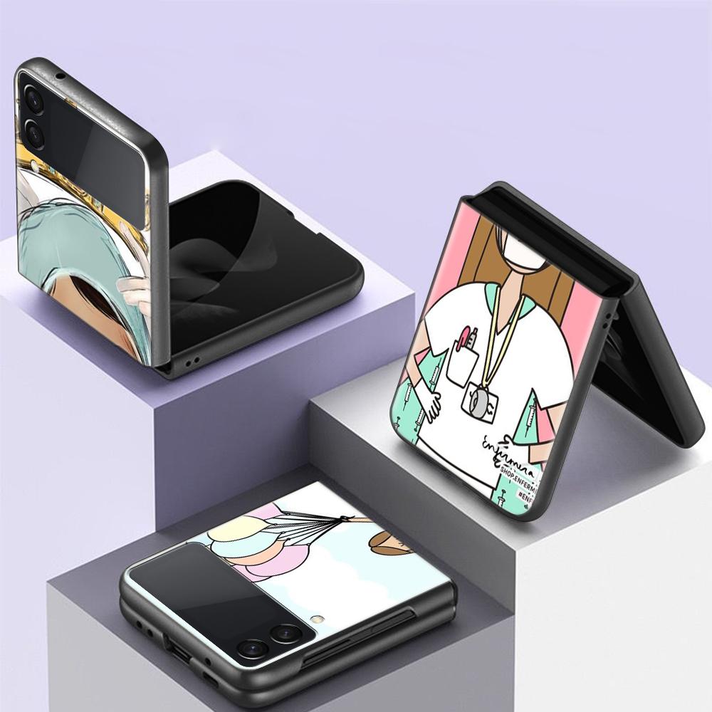 Funny Medicine Nurse Doctor For Samsung Galaxy Z Flip 4 3 5G Phone Case Black Hard Cover ZFlip 4 3 Luxury Shockproof Bumper Coqu