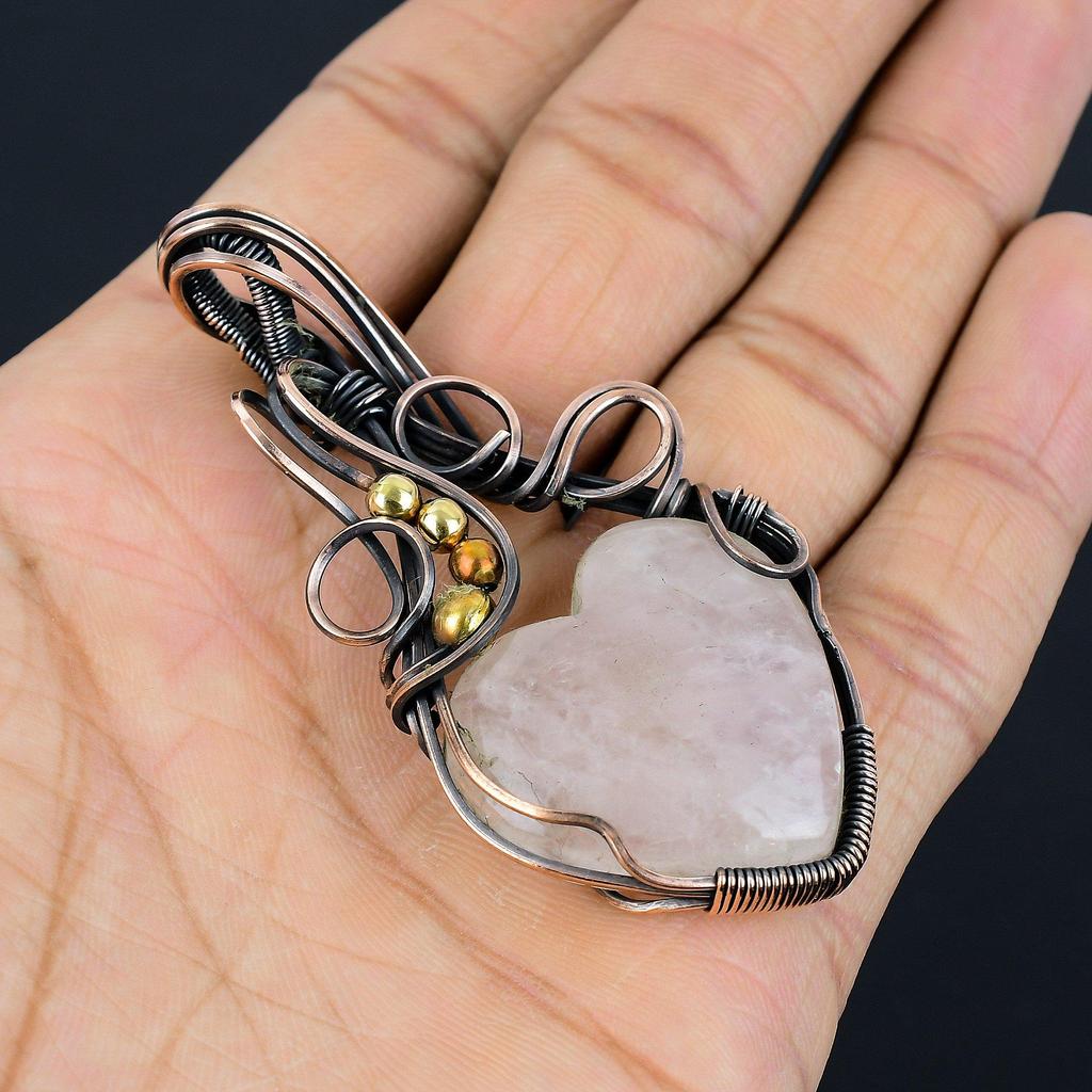 Rosenquarz Schmuck, 999 Kupferdraht umwickelter Anhänger, handgefertigter Edelsteinschmuck, Geschenke für Ehefrau, brandneuer Anhänger