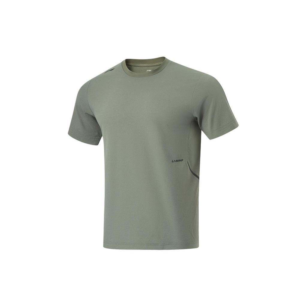 Li Ning Cooling Tea T Quick-Dry Cool Sports Casual Top Solid Color Round Neck Knitted Short Sleeve T-Shirt Men tops Luo-Yan-Green ATSU633-7