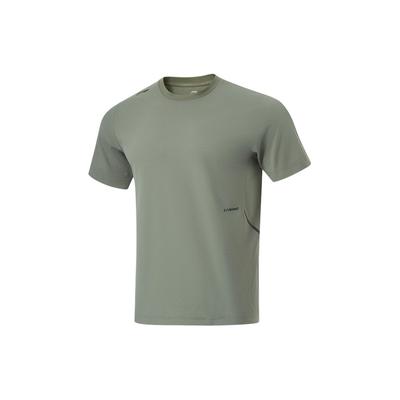 Li Ning Chá Refrescante T Secagem Rápida Fresco Esportivo Casual Top Cor Sólida Gola Redonda Tricotado Manga Curta Camiseta Tops Masculinos Verde Luo-Yan ATSU633-7