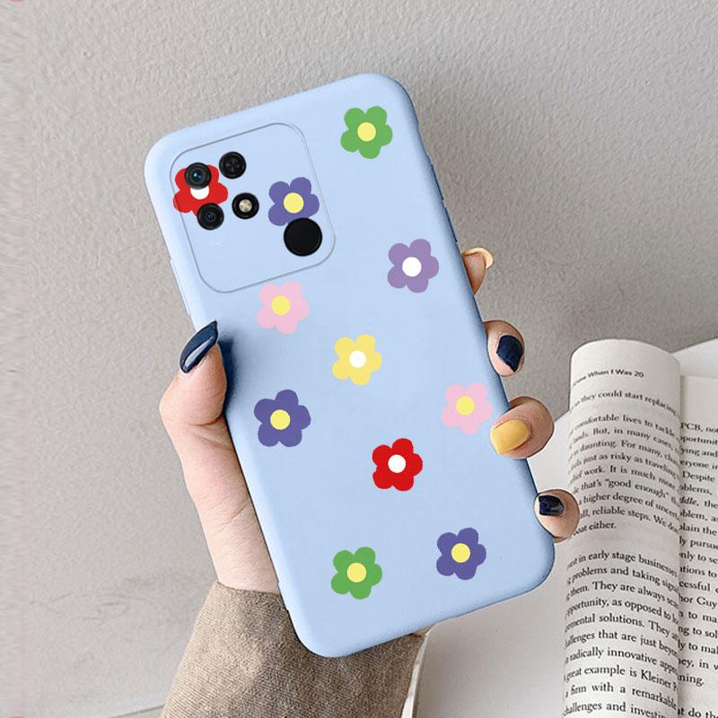 Case For Redmi 10 10C 10A Cute Heart Flower Back Cover Soft Silicone Matte Protective Funda For Xiaomi Redmi 10C Redmi10 Bag