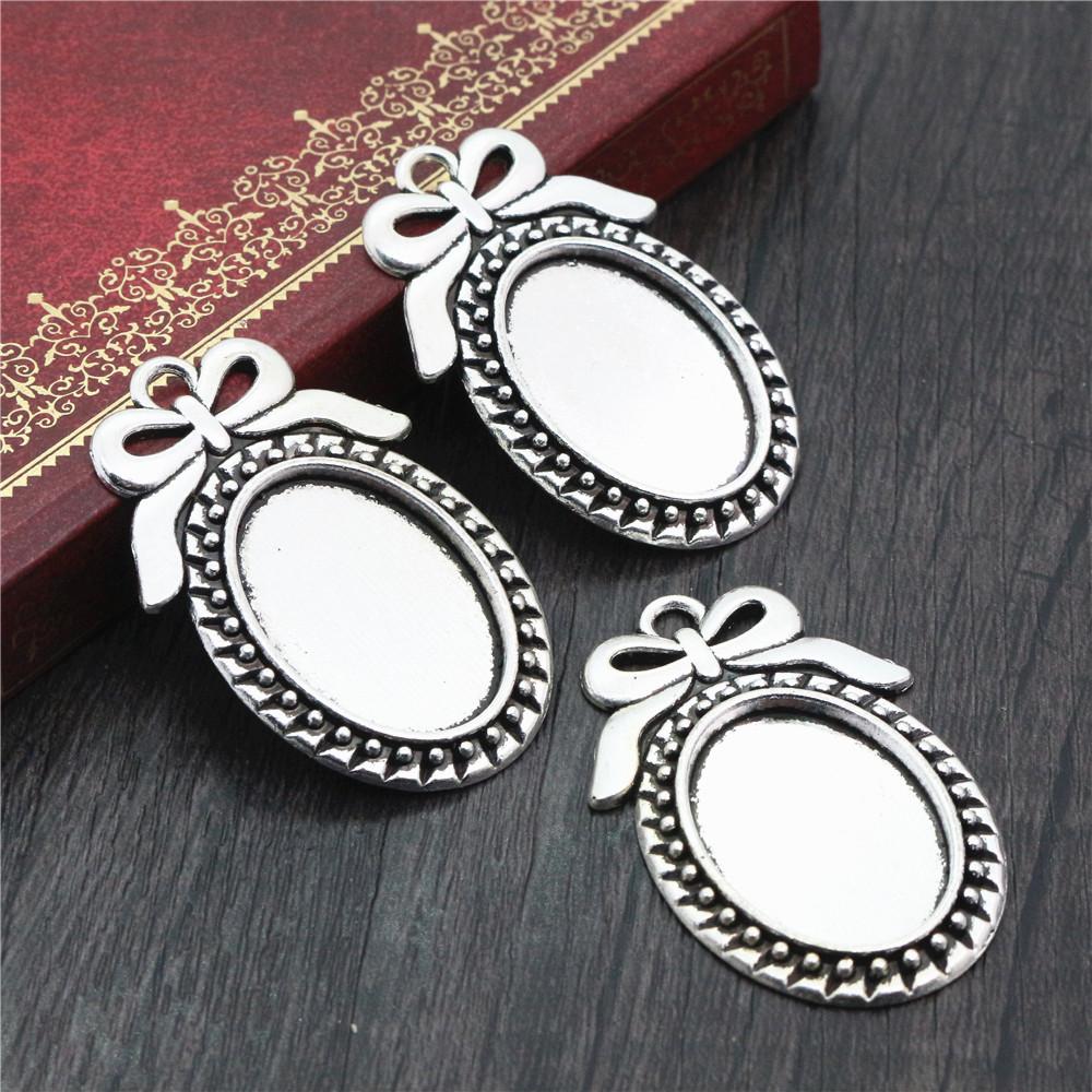 5 pièces 18x25mm Taille intérieure Plaqué Argent Antique Bronze Noir Style Mode Cabochon Camée Base Support Pendentif Apprêts pour collier