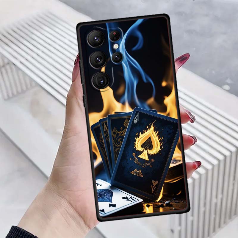 Creative poker card patterns Phone Case For Samsung Galaxy S26 S25 S24 S23 S22 S21 S20 Ultra Plus FE 5G Black Soft TPU