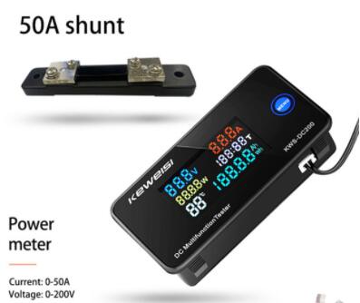 DC 0-200V Digital Voltmeter Voltage Seven Functions Power Energy Meter LED Color Display Wattmeter 0-10/50/100A KWS-DC200