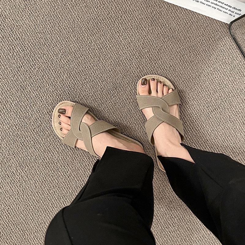 

Французские крутые тапочки женская верхняя одежда фея ветер пляжный отпуск крутые тапочки ретро педаль женские 35 хаки