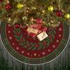 VIKAMA Christmas Tree Skirt Plaid Holly Berry Print Round Xmas Tree Mat Vintage Farmhouse Christmas Indoor Home Party Decor Rug