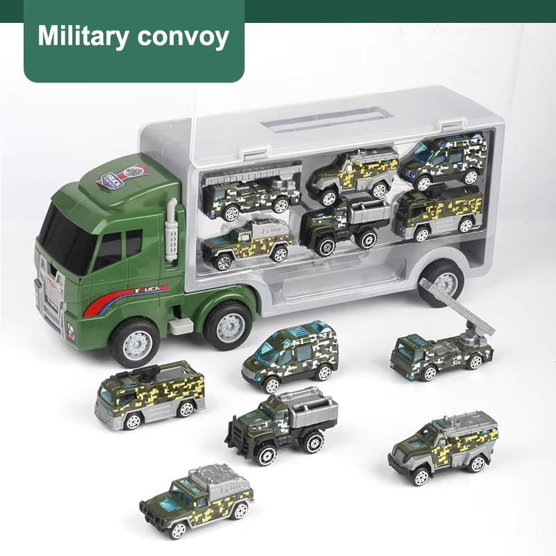 New Storage Container Truck Model Simulation Engineering Fire Military Fleet Toy with Six Alloy Cars Children's Car Toy Gift