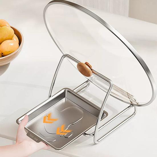 Kitchen Sink Drying Tray 304 Stainless Steel Spoon Rest with Removable Tray, Spatula Cooking Accessory Holder Pot Lid Holder, Sturdy Countertop