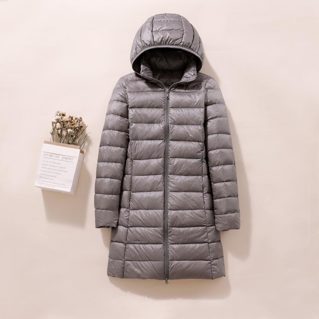 Winter women's slim-fit hooded medium and long light down jacket fashionable and thin removable hat down jacket