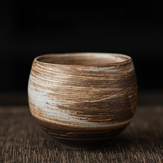 Handmade Stone Pottery Tea Cup Japanese Wabi Aesthetics Unique Texture Imperfection Coffee Dessert Cup Desk Decor