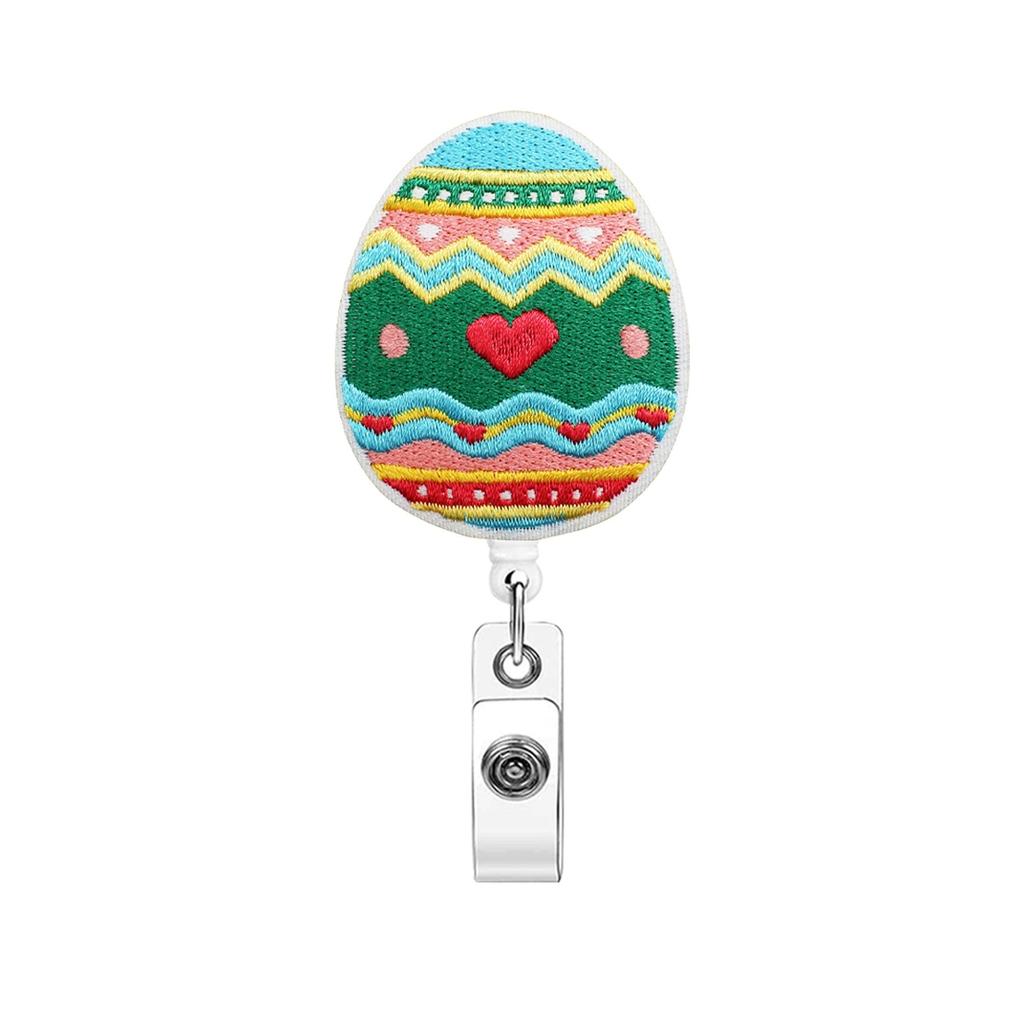 Cute Cartoon Easter Egg Retractable Badge Reel with Alligator Clip Pull Buckle ID Card Holder for Medical Staff Office Supplies