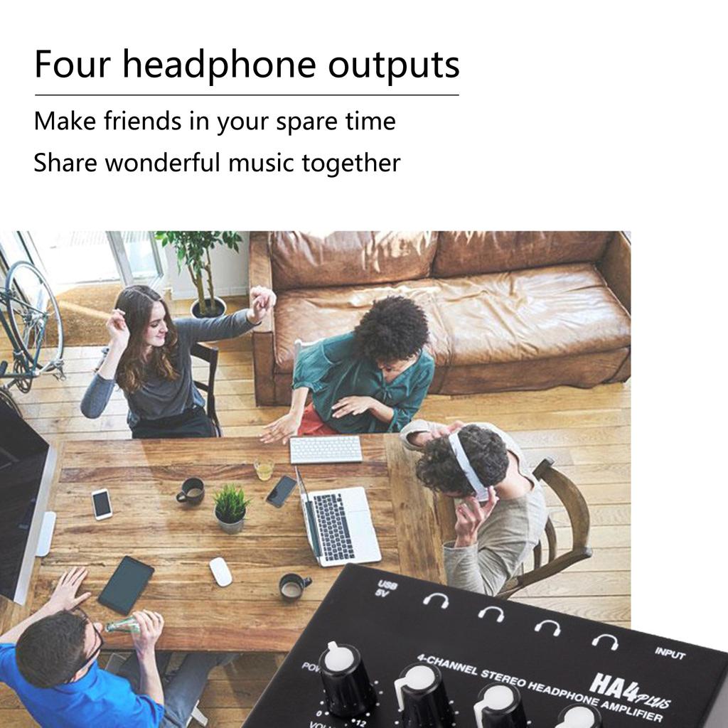 4 Port Headphone Amplifier HA4 Plus Studio Headphone Splitter for Professional Audio Enhancement