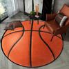 3D Basketball Flannel Round Rug - Sporty Orange  Black Decor for Living Room  Bedroom, Non-Slip Home