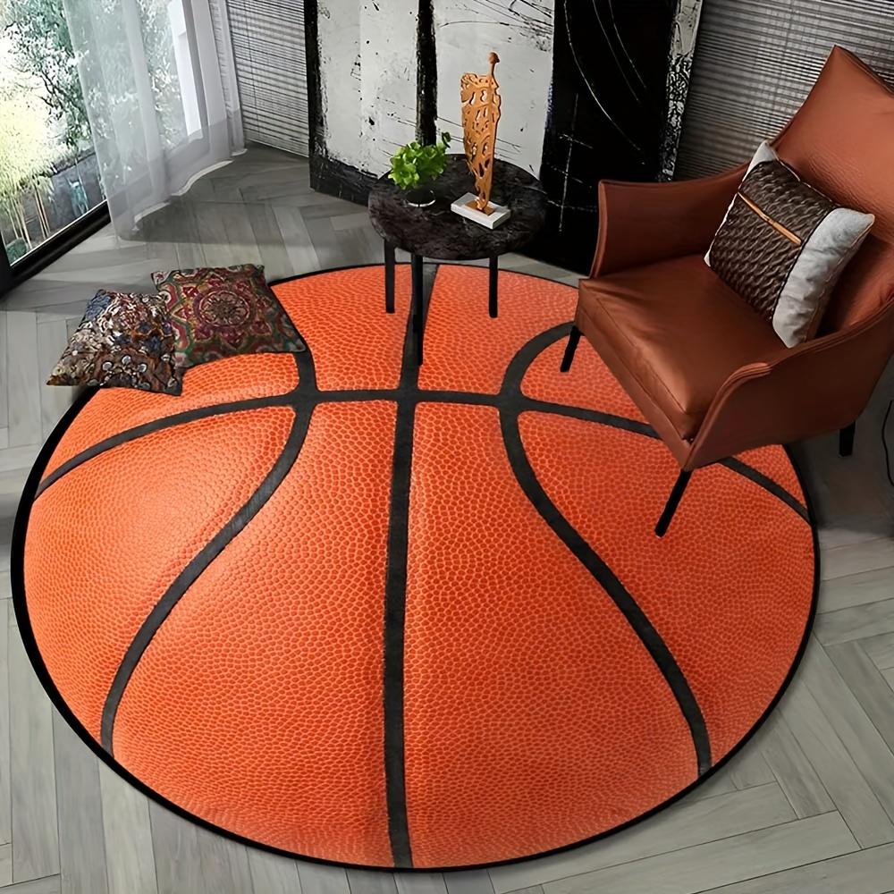 

3D Basketball Flannel Round Rug - Sporty Orange & Black Decor for Living Room & Bedroom, Non-Slip Home 60cm