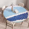 Wooden Patterns Round Table Cover Waterproof Oilproof Stain-Resistant Print Elastic Tablecloth for Kitchen Home Dustproof Decor