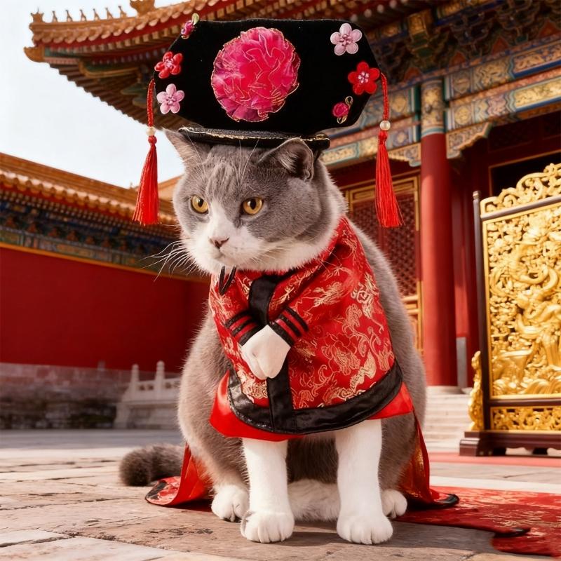Chinese Emperors Princesses Cats Costume Funny Pet Clothing Traditional Soft Breathable Polyester Fabric
