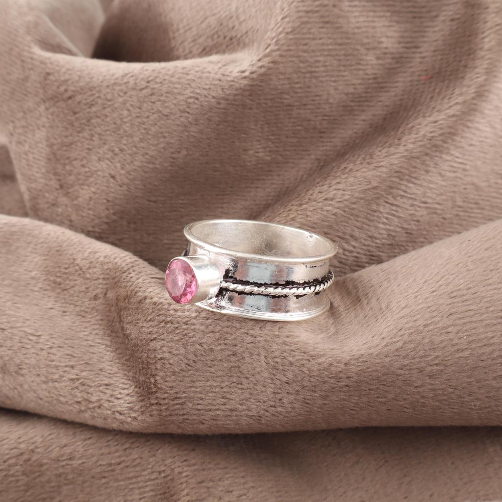 Pink Tourmaline Gemstone Ring, Handmade 925 Solid Sterling Silver Jewelry, Meditation Ring Jewelry For Women