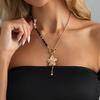 Flower Pendant Necklace for Women Vintage Adjustable Crystal Beaded Choker Jewelry Accessory