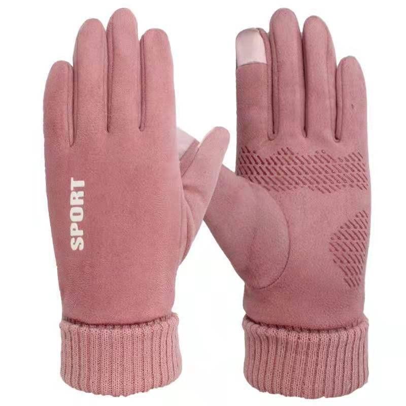 Warm Gloves Suede Plus Velvet Outdoor Riding Driving Anti Slip Two Finger Half Finger Touch Screen Autumn and Winter Gloves
