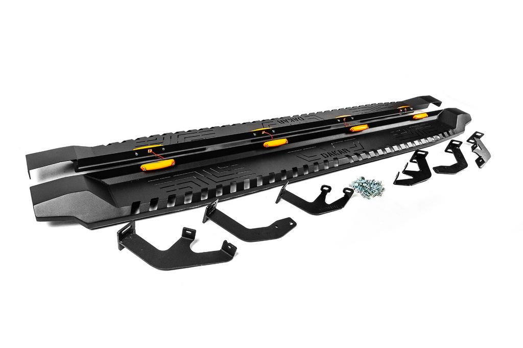 Боковые пороги Dakar V1 с LED (2 шт, металл) для Toyota Hilux 2015- гг