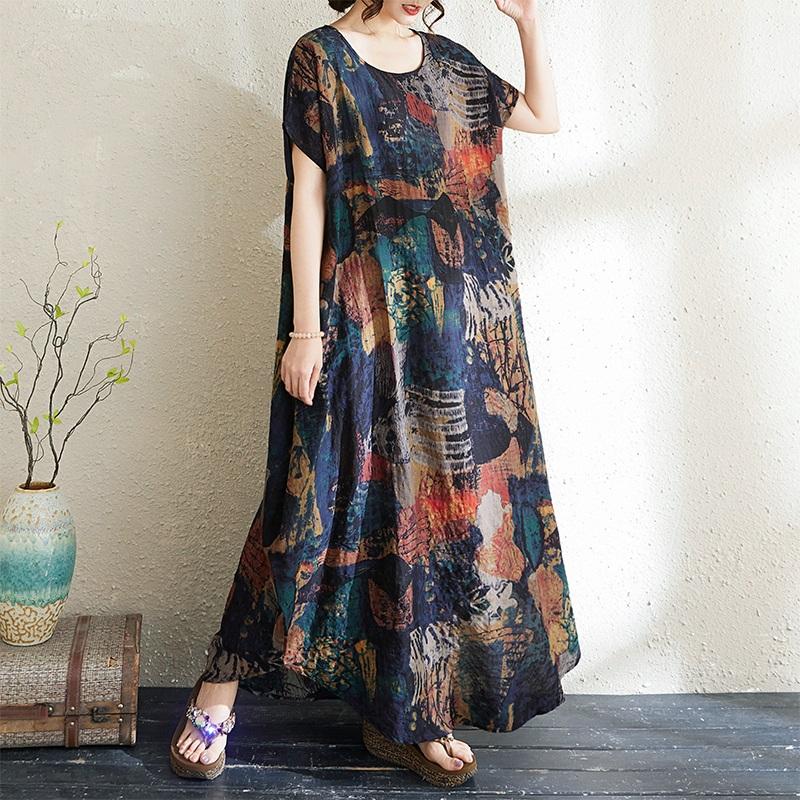 short sleeve oversized cotton vintage floral new in dresses for women casual loose maxi long summer dress
