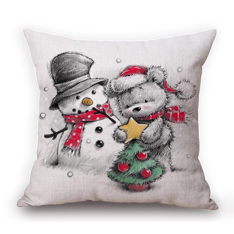 Decorazione di Natale Pupazzo di Neve Orso Carino Arte di Natale Cuscino da Divano Accogliente Federa Quadrata Cotone Lino Copricuscino per Sedile Auto