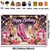 2D Pink Heel Birthday Photo Backdrop Women Party Decor Cloth