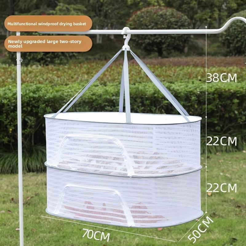 Collapsible Double Layer Clothing Drying Basket With Breathable Fabric For Home Use