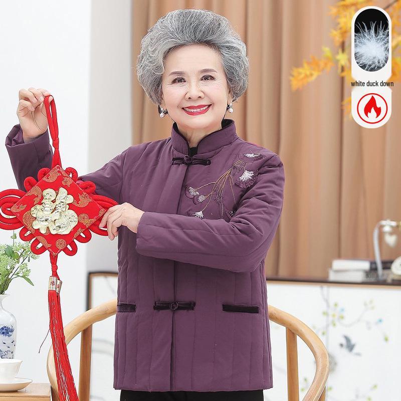 

Women s Retro Tang Suit Down Jacket - Winter Warmth for Middle-Aged and Elderly 3XL (Recommended 115-130 jin) фиолетовый