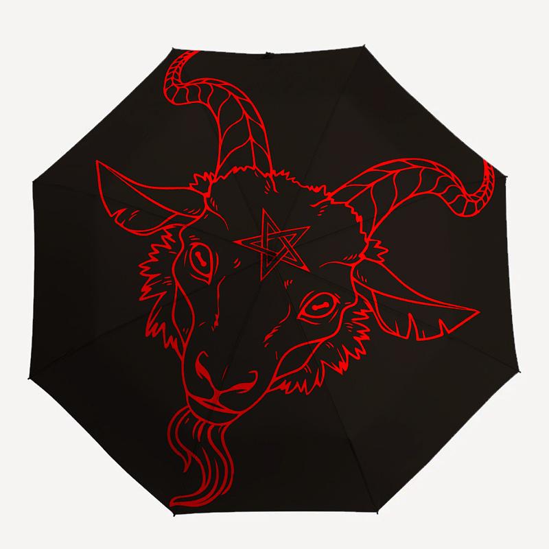 Devil's Horns: Red Devil Head Circle Sticker DecalUmbrella, Portable 3-Fold Compact Umbrella,Christmas Gift ES507