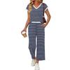 Completo da Donna Due Pezzi Casual Loungewear Top Scollo a V Manica Corta con Pantaloni a Gamba Larga a Righe Vestibilità Rilassata Tessuto Morbido per Viaggio e Casa