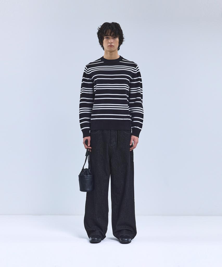 IRONYPORNO WHITELINE 86-Iroj368 Classic Small Stripe Long Sleeve Knit Black