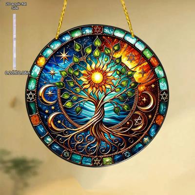 Tree of Life Theme Acrylic Sun Catcher Hang Sign, Nurseries, Vintage Home Decor Wall for Bar Kitchen, Restaurant Shop Wall Decor, Garden Decor, Farm