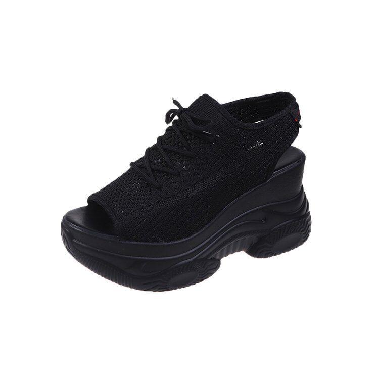 Women's Sporty Wedge Heel Peep-Toe Sandals - Thick-Soled, Breathable Mesh, Height-Enhancing, Plus Size Casual Footwear
