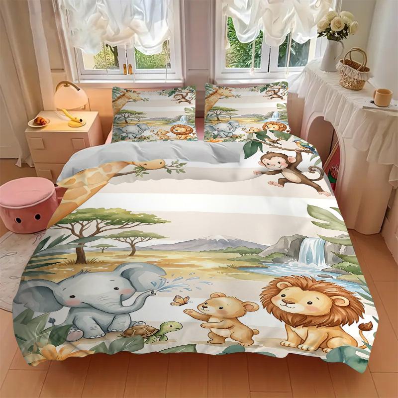 Jungle Safari Friends Print 3Pcs Bedding Setduvet Cover With 2 Bedropillowcase Home Birthday Gift