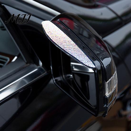 Bouclier de Miroir Imperméable Strass Visière de Pluie Latérale de Voiture Garde-Boue, Protecteur Anti-Éblouissement Rétroviseur Arrière Sourcils, Déflecteur Miroir à Arc Élargi pour SUV