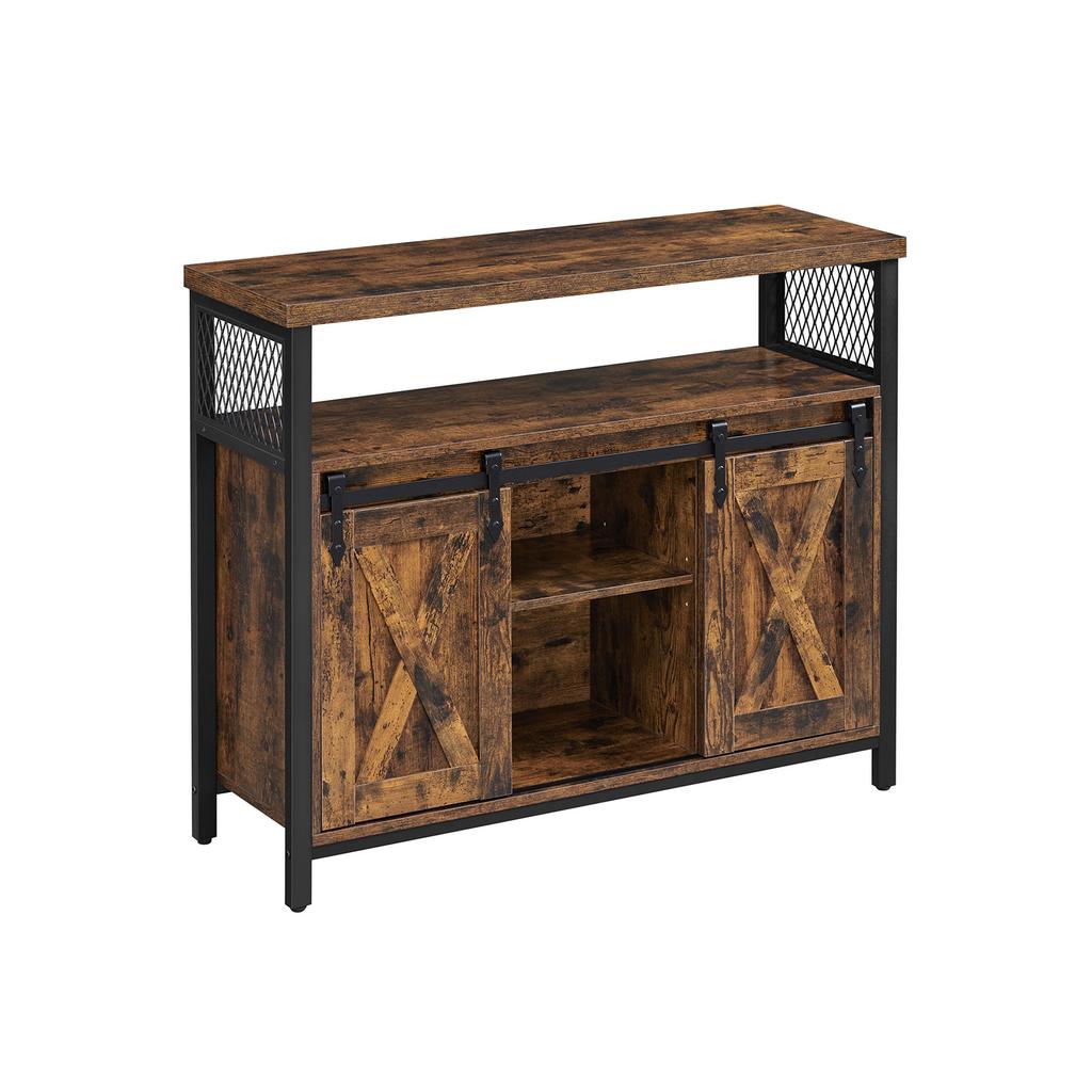 VASAGLE Dining Sideboard, Kitchen Cupboard, Storage Cabinet, Buffet Table with Sliding Barn Doors, Adjustable Shelf, Industrial, for Living Room