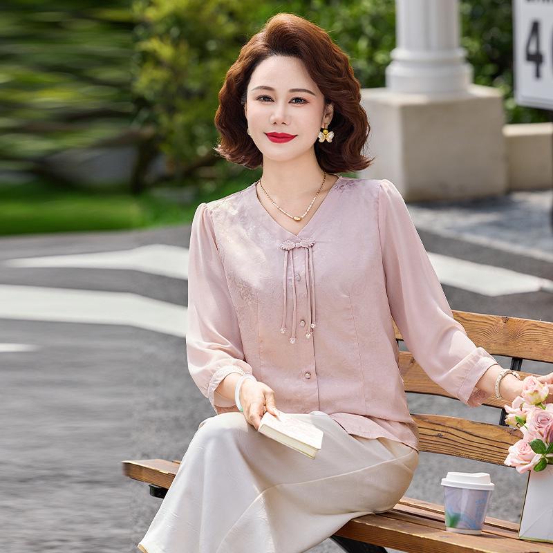 

Elegant Chiffon Wide-Leg Blouse for Middle-aged Women - Spring/Summer Collection 3XL [115-130 Jin] рожевий