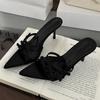 Fashion Elegant Bow Cross Tied Slippers Women Fashion Pointed Toe Thin Heel Slide Sandals Luxury Brand Designer Dress Shoe Zapatos Mujer